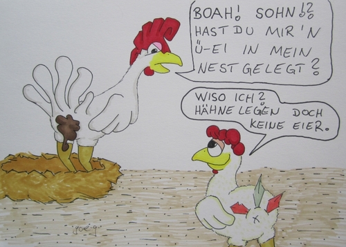 Cartoon: Muttertag! (medium) by gore-g tagged muttertag,sohn,mutter,huhn,hahn,ei