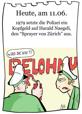 Cartoon: 11. Juni (medium) by chronicartoons tagged naegeli,graffiti,zürich,sprayer,polizei