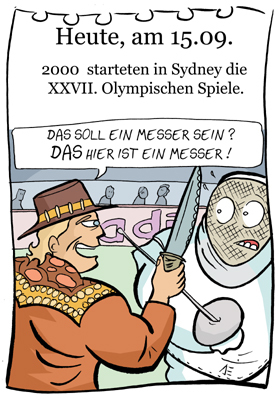 Cartoon: 15. September (medium) by chronicartoons tagged olympia,sydney,crocodile,dundee,fechten,australien,cartoon