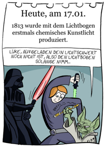 Cartoon: 17. Januar (medium) by chronicartoons tagged lichtbogen,star,wars,yoda,darth,vader,luke,skywalker,laserschwert,cartoon