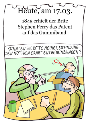 Cartoon: 17.März (medium) by chronicartoons tagged gummi,gummiband,patent,patentamt,cartoon