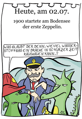 Cartoon: 2. Juli (medium) by chronicartoons tagged zeppelin,luftschiff,grisu,tabaluga,drache,cartoon