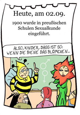 Cartoon: 2. September (medium) by chronicartoons tagged sexualkunde,aufklärung,blume,biene,schule,cartoon