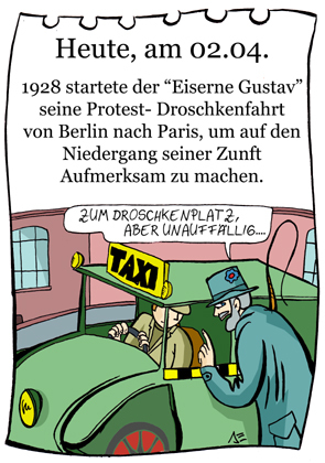 Cartoon: 2.April (medium) by chronicartoons tagged eiserner,gustav,droschke,kutsche,taxi,berlin,cartoon