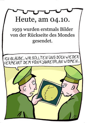 Cartoon: 4. Oktober (medium) by chronicartoons tagged mond,rakete,raumfahrt,kosmaonaut,russland,foto,cartoon