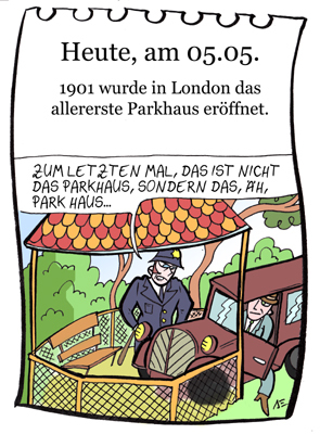 Cartoon: 5.Mai (medium) by chronicartoons tagged auto,parken,parkhaus,polizei,cartoon