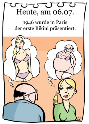 Cartoon: 6.Juli (medium) by chronicartoons tagged bikini,bademode,model,sommer,cartoon