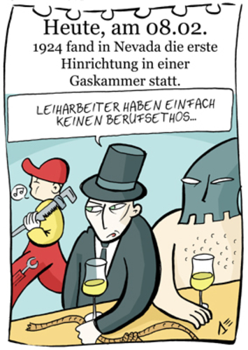 Cartoon: 8. Februar (medium) by chronicartoons tagged henker,gaskammer,todesstrafe,monteur,cartoon
