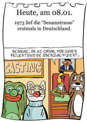 Cartoon: 8. Januar (medium) by chronicartoons tagged sesamstrasse,ernie,bert,cartoon,plumpaquatsch,wie,maikel