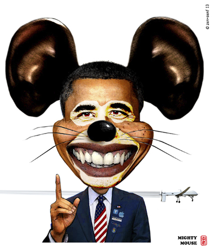 Cartoon: Obama - Mighty Mouse (medium) by zenundsenf tagged andi,walter,barak,obama,cartoon,composing,karikatur,nsa,snowden,edward,wikileaks,zenf,zensenf,zenundsenf,mighty,mouse,micky