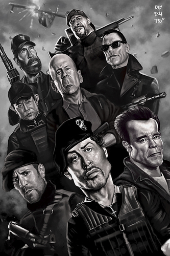 Cartoon: Expendables Parody (medium) by Rey Esla Teo tagged caricature,portrait,digital,painting,expendables