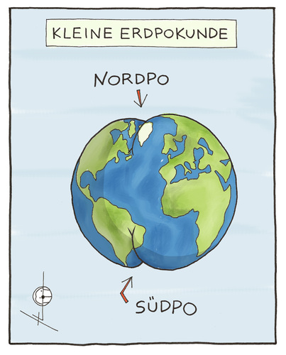 Cartoon: Kleine Erdpokunde (medium) by badham tagged badham,satire,nature,po,world,welt,natur,geografie,erde,erde,geografie,natur,welt,po,hintern,after,nordpol,südpol,richtung