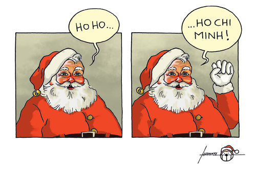 Cartoon: Merry Christmas! (medium) by badham tagged merry,christmas,santa,ho,chi,minh,frohe,weihnachten,68er,vietnam,hammel,merry,christmas,santa,ho,chi,minh,frohe,weihnachten,68er,vietnam,hammel