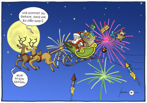 Cartoon: Too late. (medium) by badham tagged badham,hammel,santa,claus,weihnachtsmann,renntier,reindeer,silvester,weihnachten,new,year,neues,jahr,böller,kracher,badham,hammel,santa,claus,weihnachtsmann,renntier,reindeer,silvester,weihnachten,new,year,neues,jahr,böller,kracher