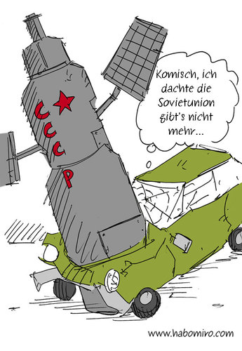 Cartoon: Satellit (medium) by Habomiro tagged habomiro,satellit,autounfall,sovietuniont,raumfahrt