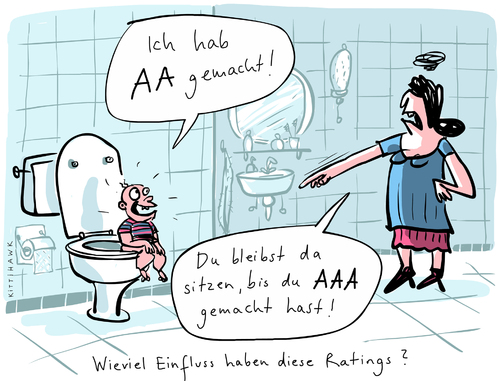 Cartoon: AAA (medium) by kittihawk tagged frankreich,deutschland,efsf,verloren,bestnote,herunterstufen,ratings,fitch,moodys,poors,and,standard,rating,triple,aaa,aa,familie,mutter,mütter,familie kinder,baby,moodys,ratingagentur,ratings,herunterstufen,bestnote,efsf,fitch,deutschland,kinder