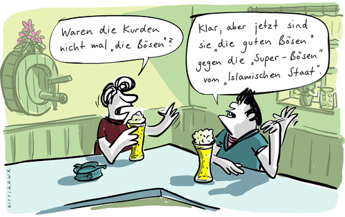 Cartoon: Die Bösen (medium) by kittihawk tagged kittihawk,2014,die,bösen,guten,super,islamischer,staat,is,nordirak,waffen,lieferung,deutschland,leyen,steinmeier,munition,kurden,dschihad,syrien,türkei,waffenlieferung,kneipe,kittihawk,2014,die,bösen,guten,super,islamischer,staat,is,nordirak,waffen,lieferung,deutschland,leyen,steinmeier,munition,kurden,dschihad,syrien,türkei,waffenlieferung,kneipe