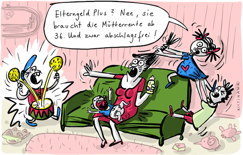 Cartoon: ElterngeldPlus (medium) by kittihawk tagged kittihawk,2014,mütterrente,elterngeld,plus,gesetz,verabschiedet,abschlagsfrei,kinder,laut,lärm,scheiende,familienpolitik,mütter,arbeiten,teilzeit,vollzeit,manuela,schwesig,familienministerin,kittihawk,2014,mütterrente,elterngeld,plus,gesetz,verabschiedet,abschlagsfrei,kinder,laut,lärm,scheiende,familienpolitik,mütter,arbeiten,teilzeit,vollzeit,manuela,schwesig,familienministerin