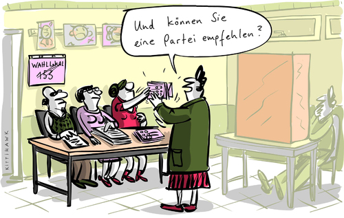 Cartoon: empfehlen (medium) by kittihawk tagged kittihawk,2014,wahllokal,wahlen,kabine,unterlagen,wahlhelfer,schule,klassenzimmer,können,sie,eine,partei,empfehlen,unentschlossene,wähler,erhalten,fragen,landtagswahl,ankreuzen,stimme,abgeben,kreuz,machen,kittihawk,2014,wahllokal,wahlen,kabine,unterlagen,wahlhelfer,schule,klassenzimmer,können,sie,eine,partei,empfehlen,unentschlossene,wähler,erhalten,fragen,landtagswahl,ankreuzen,stimme,abgeben,kreuz,machen