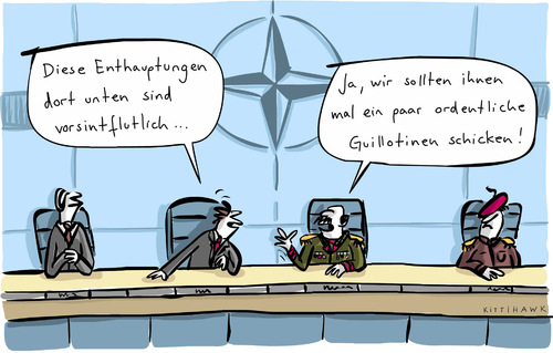 Cartoon: Enthauptungen (medium) by kittihawk tagged kittihawk,2014,enthauptungen,is,islamischer,staat,journalisten,öffentlich,drohung,warnung,usa,videos,vorsintflutlich,ordentliche,guillotine,schicken,kriegsgerät,tötung,nato,gipfel,beratungen,irak,kurden,waffenlieferungen,deutschland,militär,militärische,lösung,konflikt,kittihawk,2014,enthauptungen,is,islamischer,staat,journalisten,öffentlich,drohung,warnung,usa,videos,vorsintflutlich,ordentliche,guillotine,schicken,kriegsgerät,tötung,nato,gipfel,beratungen,irak,kurden,waffenlieferungen,deutschland,militär,militärische,lösung,konflikt