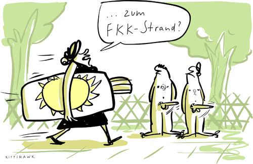 Cartoon: FKK (medium) by kittihawk tagged kittihawk,zum,fkk,strand,frau,männer,weg,fragen,zeigen,richtung,deuten,wegweiser,sommer,baden,sonne,nackt,ausziehen,sonnencreme,2010,hitze,hitzewelle,heiß,temperaturen,urlaub,ferien,kittihawk,zum,fkk,strand,frau,männer,penis,weg,fragen,zeigen,richtung,deuten,wegweiser,sommer,baden,sonne,nackt,ausziehen,sonnencreme,2010,hitze,hitzewelle,heiß,temperaturen,urlaub,ferien