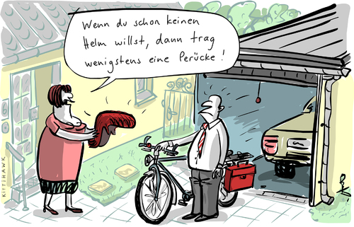 Cartoon: Helmpflicht (medium) by kittihawk tagged kittihawk,2014,helmpflicht,fahrrad,fahrradhelm,bgh,urteil,schadensersatz,verkehrsunfall,versicherung,reduziert,nicht,zulässig,schmerzensgeld,rad,perücke,kittihawk,2014,helmpflicht,fahrrad,fahrradhelm,bgh,urteil,schadensersatz,verkehrsunfall,versicherung,reduziert,nicht,zulässig,schmerzensgeld,rad,perücke