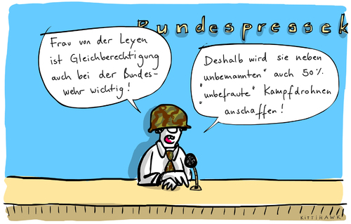 Cartoon: Kampfdrohne (medium) by kittihawk tagged kittihawk,2014,von,der,leyen,kampfdrohnen,unbemannt,unbefraut,gleichberechtigung,bundeswehr,wichtig,quote,bundespressekonferenz,regierungssprecher,helm,anschaffen,kittihawk,2014,von,der,leyen,kampfdrohnen,unbemannt,unbefraut,gleichberechtigung,bundeswehr,wichtig,quote,bundespressekonferenz,regierungssprecher,helm,anschaffen