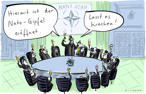 Cartoon: Nato Gipfel (medium) by kittihawk tagged champagner,sekt,anstoßen,prost,eröffnet,krachen,es,lasst,2014,kittihawk,krisenregionen,syrien,staat,islamischer,putin,ukraine,militär,krise,aufrüstung,herde,konflikt,wales,gipfel,nato,nato,gipfel,wales,konflikt,herde,aufrüstung,krise,militär,ukraine,putin,islamischer,staat,syrien,krisenregionen,kittihawk,2014,lasst,es,krachen,eröffnet,prost,anstoßen,sekt,champagner