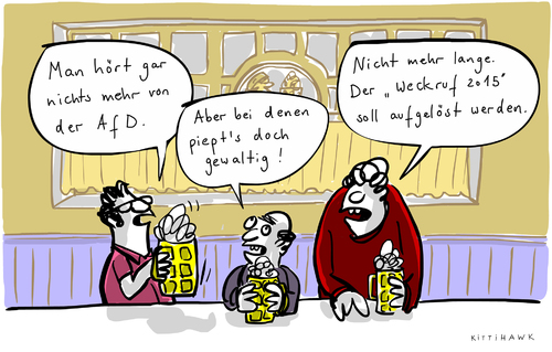 Cartoon: piepts (medium) by kittihawk tagged kitihawk,2015,afd,weckruf,aufgelöst,partei,lucke,bernd,streit,intern,flügel,kampf,theke,piepts,gewaltig,hört,gar,nichts,mehr,von,der,kitihawk,2015,afd,weckruf,aufgelöst,partei,lucke,bernd,streit,intern,flügel,kampf,theke,piepts,gewaltig,hört,gar,nichts,mehr,von,der