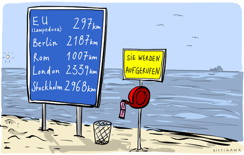 Cartoon: Sie werden aufgerufen (medium) by kittihawk tagged kittihawk,2015,flüchtlinge,eu,europäische,union,mittelmeer,auffanglager,nordafrika,strand,nummer,ziehen,entfernung,warten,schlange,überfahrt,lampedusa,flüchtlingsstrom,schild,entfernungen,meer,de,maiziere,innenminister,sie,werden,aufgerufen,kittihawk,2015,flüchtlinge,eu,europäische,union,mittelmeer,auffanglager,nordafrika,strand,nummer,ziehen,entfernung,warten,schlange,überfahrt,lampedusa,flüchtlingsstrom,schild,entfernungen,meer,de,maiziere,innenminister,sie,werden,aufgerufen