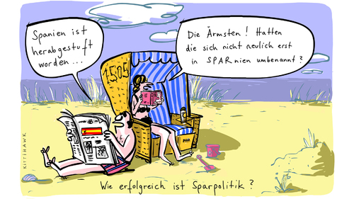 Cartoon: Sparnien (medium) by kittihawk tagged spanien,sparpolitik,fiskalpakt,rating,standard,poors,herabstufung,sparen,spanien,sparpolitik,fiskalpakt,rating,standard,poors,herabstufung,sparen