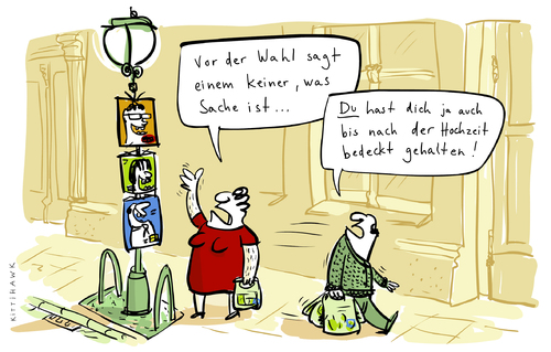 Cartoon: wahl (medium) by kittihawk tagged wahl,bundestagswahl,merkel,steinmeier,wahlplakate,vor,der,nach