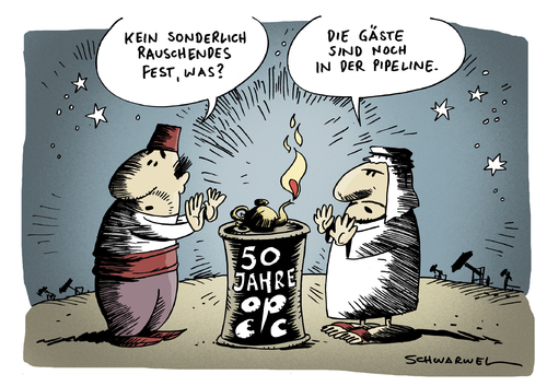 Cartoon: 50 Jahre Opec (medium) by Schwarwel tagged opec,öl,markt,erdöl,welt,preisbildung,rohstoff,produktion,gier,ölpreis,karikatur,schwarwel,opec,öl,markt,erdöl,welt,preisbildung,rohstoff,produktion,gier,ölpreis