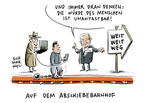 Cartoon: Abschiebungsgesetz (medium) by Schwarwel tagged abschiebungsgesetz,karikatur,schwarwel,würde,menschen,abschiebung,abschiebungsgesetz,karikatur,schwarwel,würde,menschen,abschiebung