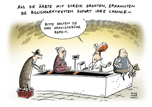 Cartoon: Ärztestreik (medium) by Schwarwel tagged ärzte,patient,krankenhaus,medikament,streik,ärztestreik,warnstreik,praxis,praxisschließung,pharmazie,karikatur,schwarwel,ärzte,patient,krankenhaus,medikament,streik,ärztestreik,warnstreik,praxis,praxisschließung,pharmazie,karikatur,schwarwel