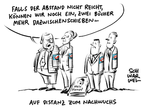 Cartoon: AfD geht auf Abstand zur JA (medium) by Schwarwel tagged afd,alternative,für,deutschland,rechtsradikal,rechtsradikalismus,rechtsextrem,rechtsextremismus,partei,parteijugend,ja,gauland,weidel,hoecke,von,storch,nazi,nazipartei,nazis,junge,menschenverachtend,menschenverachtende,äußerungen,jugendorganisation,rassismus,rassistisch,rassist,rassisten,arbeitsgruppe,verfassungsschutz,identitäre,bewegung,cartoon,karikatur,schwarwel,afd,alternative,für,deutschland,rechtsradikal,rechtsradikalismus,rechtsextrem,rechtsextremismus,partei,parteijugend,ja,gauland,weidel,hoecke,von,storch,nazi,nazipartei,nazis,junge,menschenverachtend,menschenverachtende,äußerungen,jugendorganisation,rassismus,rassistisch,rassist,rassisten,arbeitsgruppe,verfassungsschutz,identitäre,bewegung,cartoon,karikatur,schwarwel