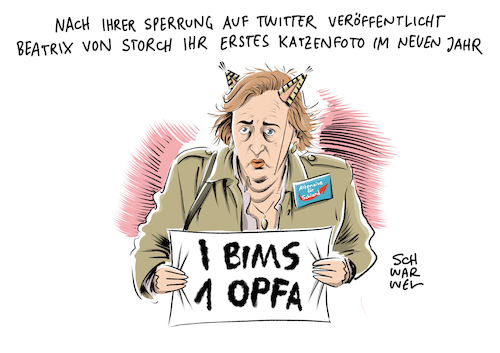 Cartoon: AfD Opferkarte NetzDG (medium) by Schwarwel tagged afd,alternative,für,deutschland,opfer,opferkarte,netzdg,volksverhetzung,rechts,nazi,partei,populismus,rechtspopulismus,rechtsextrem,rechtsextremismus,beatrix,von,storch,twitter,account,social,media,soziale,netzwerke,post,hass,hetze,nachricht,stellvertretende,bundestagsfraktionschefin,bundestag,bundestagsfraktion,internet,www,world,wide,web,nachrichtendienst,tweet,kölner,polizei,köln,muslime,arabisch,araber,rassenhass,fremdenhass,fremdenfeindlichkeit,karikatur,schwarwel,afd,alternative,für,deutschland,opfer,opferkarte,netzdg,volksverhetzung,rechts,nazi,partei,populismus,rechtspopulismus,rechtsextrem,rechtsextremismus,beatrix,von,storch,twitter,account,social,media,soziale,netzwerke,post,hass,hetze,nachricht,stellvertretende,bundestagsfraktionschefin,bundestag,bundestagsfraktion,internet,www,world,wide,web,nachrichtendienst,tweet,kölner,polizei,köln,muslime,arabisch,araber,rassenhass,fremdenhass,fremdenfeindlichkeit,karikatur,schwarwel