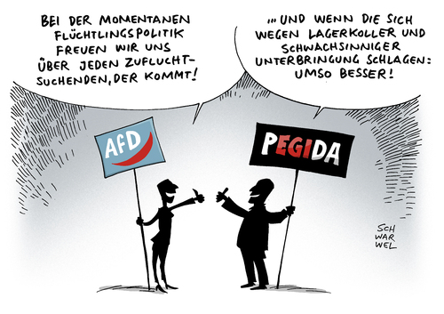 Cartoon: AfD Pegida Flüchtlingspolitik (medium) by Schwarwel tagged schwarwel,karikatur,gewalt,terror,krieg,syrien,asylsuchende,asyl,flüchtlinge,angstdebatte,debatte,angst,rechts,nazis,nazi,partei,flüchtlingspolitik,pegida,afd,afd,pegida,flüchtlingspolitik,partei,nazi,nazis,rechts,angst,debatte,angstdebatte,flüchtlinge,asyl,asylsuchende,syrien,krieg,terror,gewalt,karikatur,schwarwel