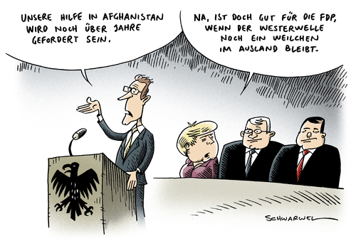 Cartoon: Afghanistan Westerwelle (medium) by Schwarwel tagged außenminister,minister,guido,westerwelle,bundestag,afghanisten,merkel,spd,bundeskanzlerin,krieg,politik,deutschland,politiker,karikatur,schwarwel,außenminister,westerwelle,bundestag,afghanisten,merkel,bundeskanzlerin,spd,politiker,deutschland