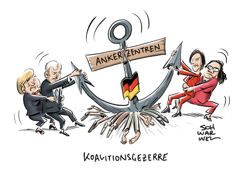 Cartoon: Ankerzentren CDU SPD (medium) by Schwarwel tagged flüchtlinge,geflüchtete,flüchtlingskrise,flüchtlingspolitik,rassismus,rassisten,ausländer,asyl,asylanträge,asylantrag,migration,obergrenze,abschiebung,ankerzentren,merkel,seehofer,cdu,csu,union,spd,nahles,partei,parteien,politik,politiker,politikerin,bundeskanzlerin,kanzlerin,regierung,koalition,regierungsbildung,kramp,karrenbauer,bundesinnenminister,asylbescheide,bamf,bundesamt,für,und,asylheim,asylunterkunft,flüchtlingsunterkunft,asylverfahren,afd,alternative,deutschland,ausländerfeindlichkeit,ellwangen,cartoon,karikatur,schwarwel,flüchtlinge,geflüchtete,flüchtlingskrise,flüchtlingspolitik,rassismus,rassisten,ausländer,asyl,asylanträge,asylantrag,migration,obergrenze,abschiebung,ankerzentren,merkel,seehofer,cdu,csu,union,spd,nahles,partei,parteien,politik,politiker,politikerin,bundeskanzlerin,kanzlerin,regierung,koalition,regierungsbildung,kramp,karrenbauer,bundesinnenminister,asylbescheide,bamf,bundesamt,für,und,asylheim,asylunterkunft,flüchtlingsunterkunft,asylverfahren,afd,alternative,deutschland,ausländerfeindlichkeit,ellwangen,cartoon,karikatur,schwarwel