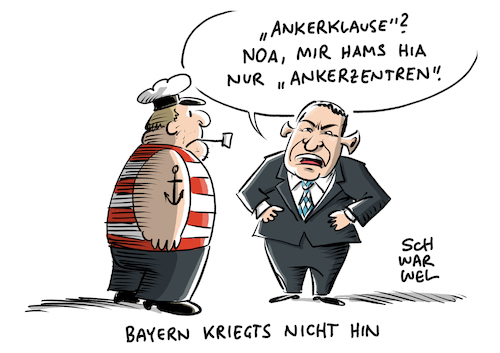 Cartoon: Ankerzentren in Bayern gestartet (medium) by Schwarwel tagged ankerzentren,flüchtlinge,geflüchtete,flüchtlingspolitik,flüchtlingskrise,asylkrise,asyl,asylsuchende,asylpolitik,wahl,wahlen,csu,seehofer,union,merkel,cdu,rassismus,rassistisch,rassisten,abschiebung,obergrenze,transitzentrum,flüchlingsunterkunft,flüchtlingsunterkünfte,asylheim,flüchtlingsheim,unterkünfte,massenlager,lager,masterplan,migration,migranten,rückführung,bleiberecht,erstaufnahmeeinrichtungen,sichere,herkunftsstaaten,kriegsflüchtlinge,wirtschaftsflüchtlinge,bundesamt,für,und,bamf,bleibeperspektive,landtagswahl,söder,freistaat,cartoon,karikatur,scharwel,ankerzentren,flüchtlinge,geflüchtete,flüchtlingspolitik,flüchtlingskrise,asylkrise,asyl,asylsuchende,asylpolitik,wahl,wahlen,csu,seehofer,union,merkel,cdu,rassismus,rassistisch,rassisten,abschiebung,obergrenze,transitzentrum,flüchlingsunterkunft,flüchtlingsunterkünfte,asylheim,flüchtlingsheim,unterkünfte,massenlager,lager,masterplan,migration,migranten,rückführung,bleiberecht,erstaufnahmeeinrichtungen,sichere,herkunftsstaaten,kriegsflüchtlinge,wirtschaftsflüchtlinge,bundesamt,für,und,bamf,bleibeperspektive,landtagswahl,söder,freistaat,cartoon,karikatur,scharwel