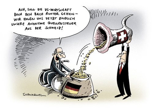 Cartoon: Anonyme Quellensteuer (medium) by Schwarwel tagged anonym,quellensteuer,steuer,schweiz,deutschland,us,usa,wirtschaft,banken,finanzen,politik,macht,geld,karikatur,schwarwel,anonym,quellensteuer,steuer,schweiz,deutschland,usa,wirtschaft,banken,finanzen,macht,geld