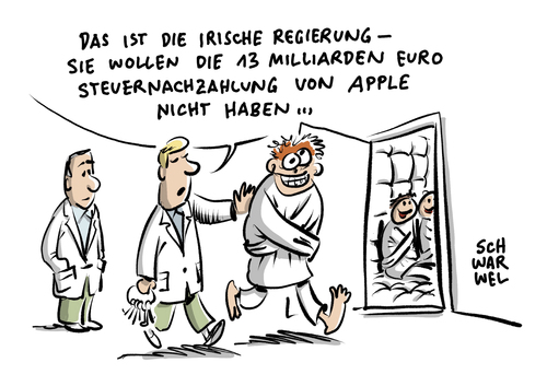 Cartoon: Apple Steuern Irland (medium) by Schwarwel tagged streit,krise,konflikt,apple,ipad,ipod,mac,macbook,iphone,irland,steuer,steuern,nachzahlung,finanzamt,eu,europäische,union,klage,steuernachzahlung,milliarden,us,usa,amerika,konzern,unternehmen,tim,cook,karikatur,schwarwel,streit,krise,konflikt,apple,ipad,ipod,mac,macbook,iphone,irland,steuer,steuern,nachzahlung,finanzamt,eu,europäische,union,klage,steuernachzahlung,milliarden,us,usa,amerika,konzern,unternehmen,tim,cook,karikatur,schwarwel