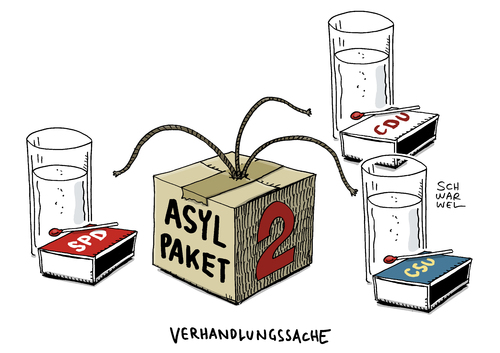 Cartoon: Asylpaket II (medium) by Schwarwel tagged asylpaket,koalition,regierungsfähigkeit,regierung,asyl,asylsuchende,flüchtlinge,flüchtlingspolitik,karikatur,schwarwel,kompromiss,merkel,seehofer,sigmar,gabriel,angela,parteispitze,cdu,csu,spd,aussetzung,familiennachzug,subsidiärer,schutz,asylpaket,koalition,regierungsfähigkeit,regierung,asyl,asylsuchende,flüchtlinge,flüchtlingspolitik,karikatur,schwarwel,kompromiss,merkel,seehofer,sigmar,gabriel,angela,parteispitze,cdu,csu,spd,aussetzung,familiennachzug,subsidiärer,schutz