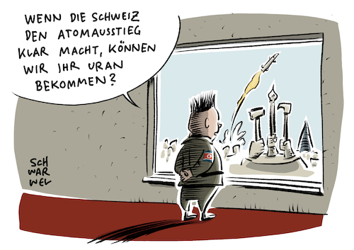 Cartoon: Atomstreit Nordkorea (medium) by Schwarwel tagged atom,atomstreit,nordkorea,korea,rakete,volksvotum,energiegesetz,schweiz,energie,atomausstieg,raketentest,mittelstreckenrakete,atomsprengköpfe,kim,jong,un,pjöngjang,atomwaffentest,atomwaffe,atomwaffen,karikatur,schwarwel,volksentscheid,atomar,atomkraft,atomkraftwerk,atom,atomstreit,nordkorea,korea,rakete,volksvotum,energiegesetz,schweiz,energie,atomausstieg,raketentest,mittelstreckenrakete,atomsprengköpfe,kim,jong,un,pjöngjang,atomwaffentest,atomwaffe,atomwaffen,karikatur,schwarwel,volksentscheid,atomar,atomkraft,atomkraftwerk