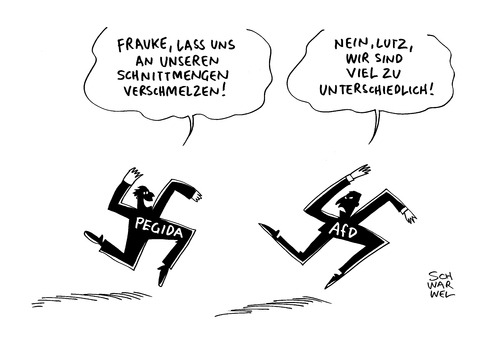 Cartoon: Bachmann Schulterschluss AfD (medium) by Schwarwel tagged bachmann,schulterschluss,afd,listenverbindung,liste,partei,alternative,für,deutschland,pegida,chef,frauke,petry,karikatur,schwarwel,rechts,nazi,rechtsaußen,gewalt,wut,terror,besorgte,bürger,flüchtlinge,geflüchtete,fremdenfeindlichen,bewegung,demo,demonstration,dresden,doppelstrategie,bachmann,schulterschluss,afd,listenverbindung,liste,partei,alternative,für,deutschland,pegida,chef,frauke,petry,karikatur,schwarwel,rechts,nazi,rechtsaußen,gewalt,wut,terror,besorgte,bürger,flüchtlinge,geflüchtete,fremdenfeindlichen,bewegung,demo,demonstration,dresden,doppelstrategie