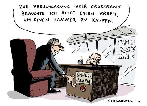 Cartoon: Bankenzerschlagung (medium) by Schwarwel tagged bankenzerschlagung,bank,zerschlagung,regierung,groß,macht,karikatur,schwarwel