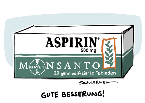 Cartoon: Bayer kauft Monsanto (medium) by Schwarwel tagged bayer,monsanto,kauf,übernahme,umweltschutz,umweltschützer,stop,chemiekonzern,chemie,aspirin,arznei,arzneihersteller,saatguthersteller,saatgut,mais,gen,genmanipuliert,genmodifiziert,tabletten,landwirt,landwirte,landwirtschaft,unkrautvernichtungsmittel,glyphosat,pflanzenschutzmittel,karikatur,schwarwel,bayer,monsanto,kauf,übernahme,umweltschutz,umweltschützer,stop,chemiekonzern,chemie,aspirin,arznei,arzneihersteller,saatguthersteller,saatgut,mais,gen,genmanipuliert,genmodifiziert,tabletten,landwirt,landwirte,landwirtschaft,unkrautvernichtungsmittel,glyphosat,pflanzenschutzmittel,karikatur,schwarwel