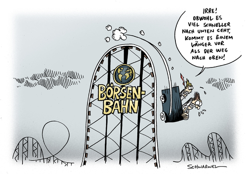 Cartoon: Börsenmärkte auf Talfahrt (medium) by Schwarwel tagged aktienkurs,aktie,dax,markt,börse,talfahrt,börsenmärkte,krise,wirtschaft,industrie,handel,bankrott,geld,finanzen,unternehmen,wall,street,index,leitindex,kredit,ezb,staatsanleihen,dow,jones,sparen,karikatur,schwarwel,börsenmärkte,talfahrt,börse,markt,dax,aktie,aktienkurs,krise,wirtschaft,industrie,index,leitindex,kredit,wall,finanzen