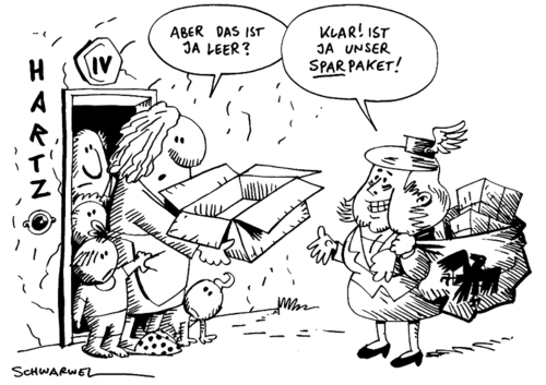 Cartoon: Bundesregierung und Sparpaket (medium) by Schwarwel tagged bundesregierung,angela,merkel,sparpaket,sparen,krise,politik,deutschland,wirtschaft,karikatur,schwarwel